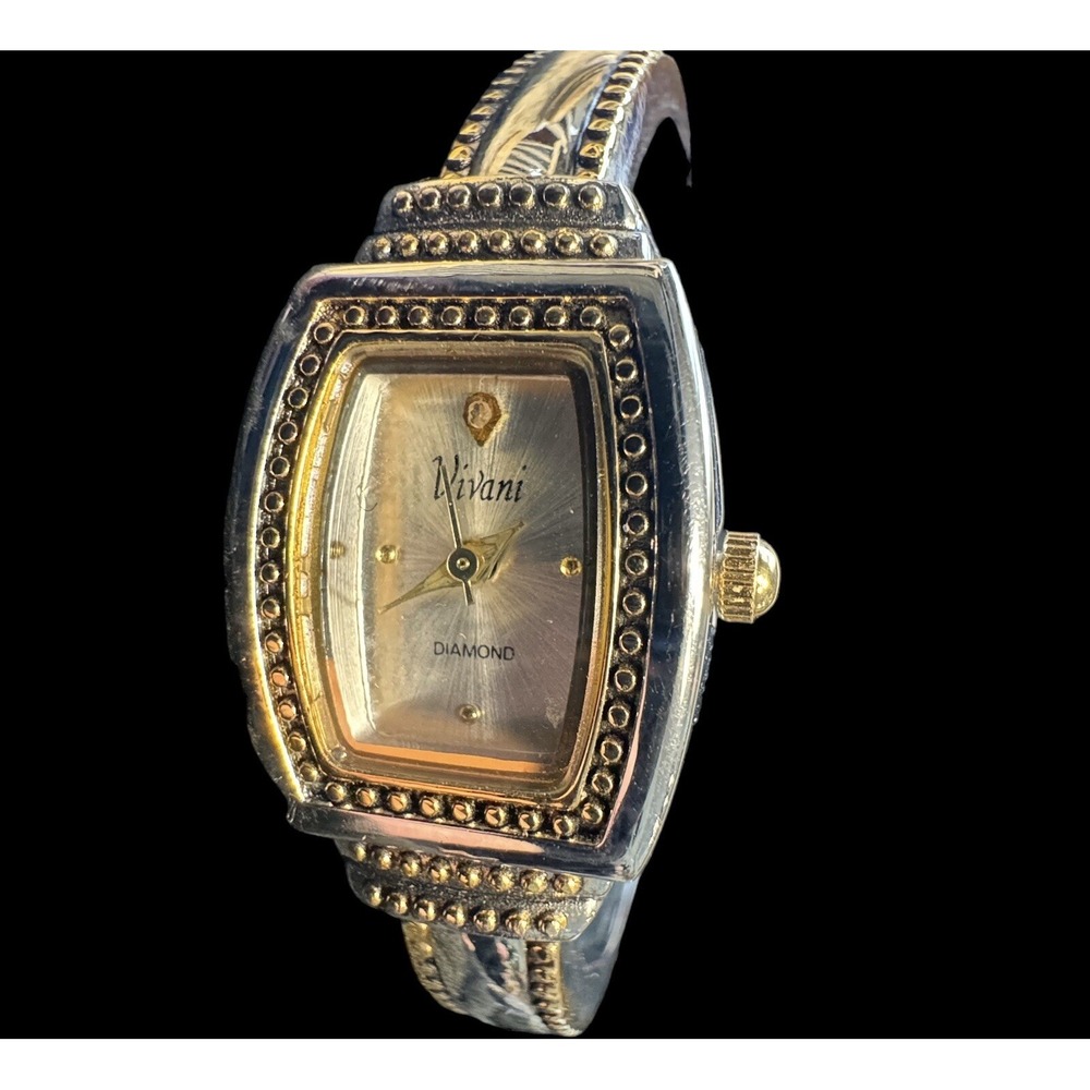 Vivani Watch Cuff Silver/Gold Tone Stainless Steel with Diamond at 12:00 Women's